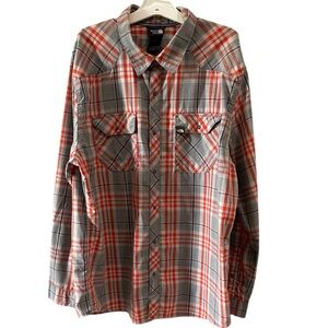 The North Face Long Sleeve red/gray Plaid Snap Front Shirt Size XL
